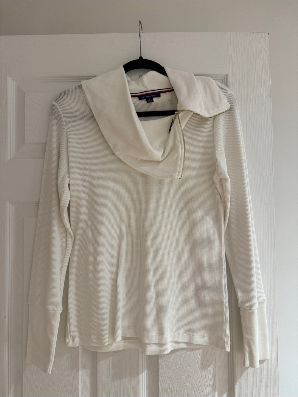 Tommy Hilfiger Off-White Funnel Zip Knit Pullover